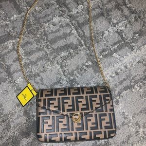 Black brown gold chain wallet